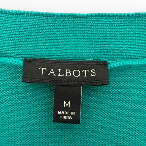Talbots Women's Ribbon Trim 3/4 Sleeve Cardigan Sweater Size M Teal Green - Picture 4 of 7